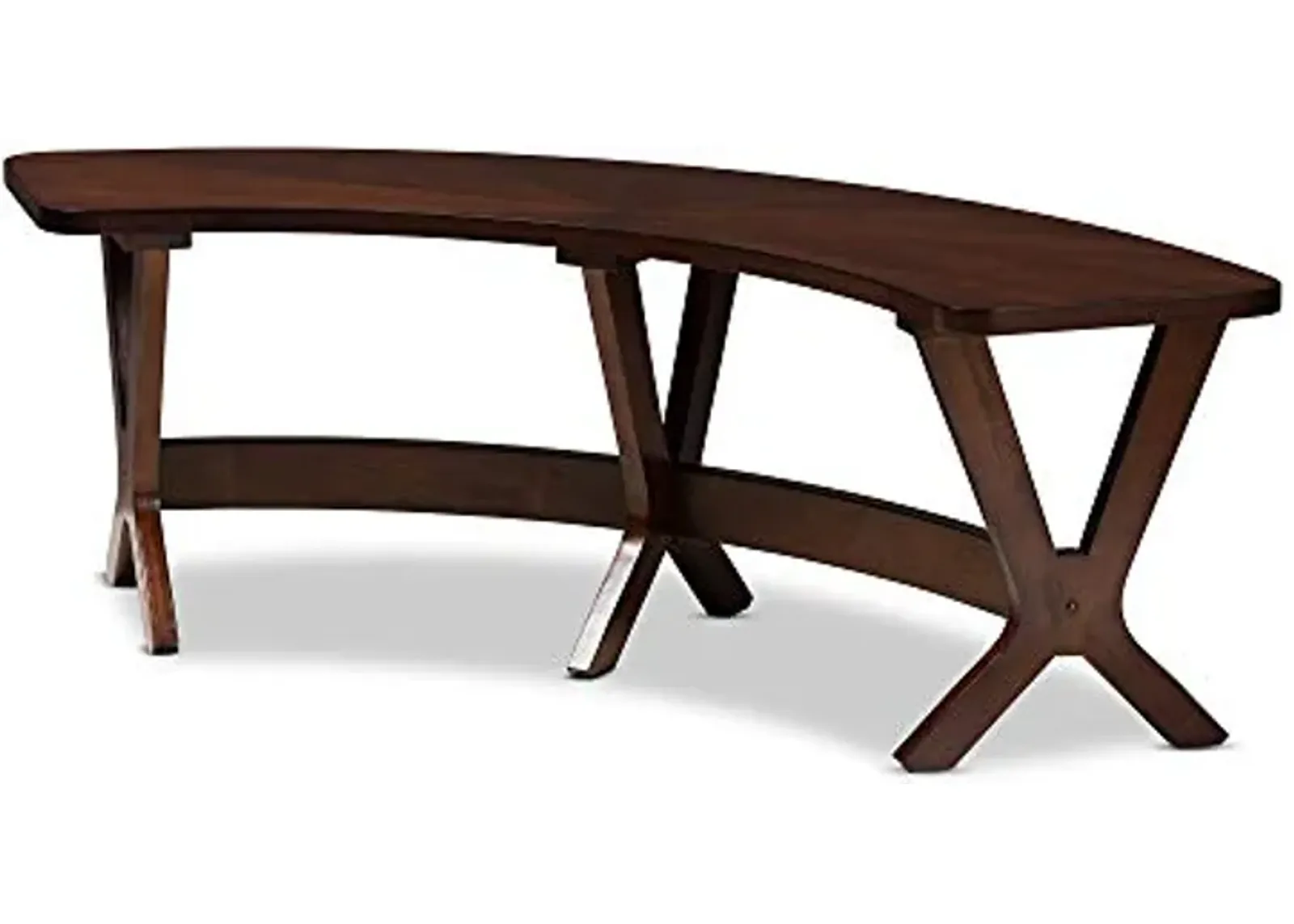 Baxton Studio Berlin Mid-Century Dining Bench Walnut Finished Wood Curved Dining Bench