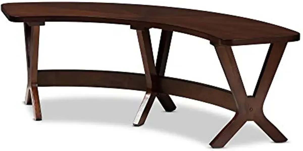 Baxton Studio Berlin Mid-Century Dining Bench Walnut Finished Wood Curved Dining Bench