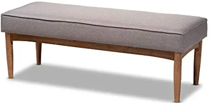 Baxton Studio Arvid Mid-Century Modern Gray Fabric Upholstered Wood Dining Bench