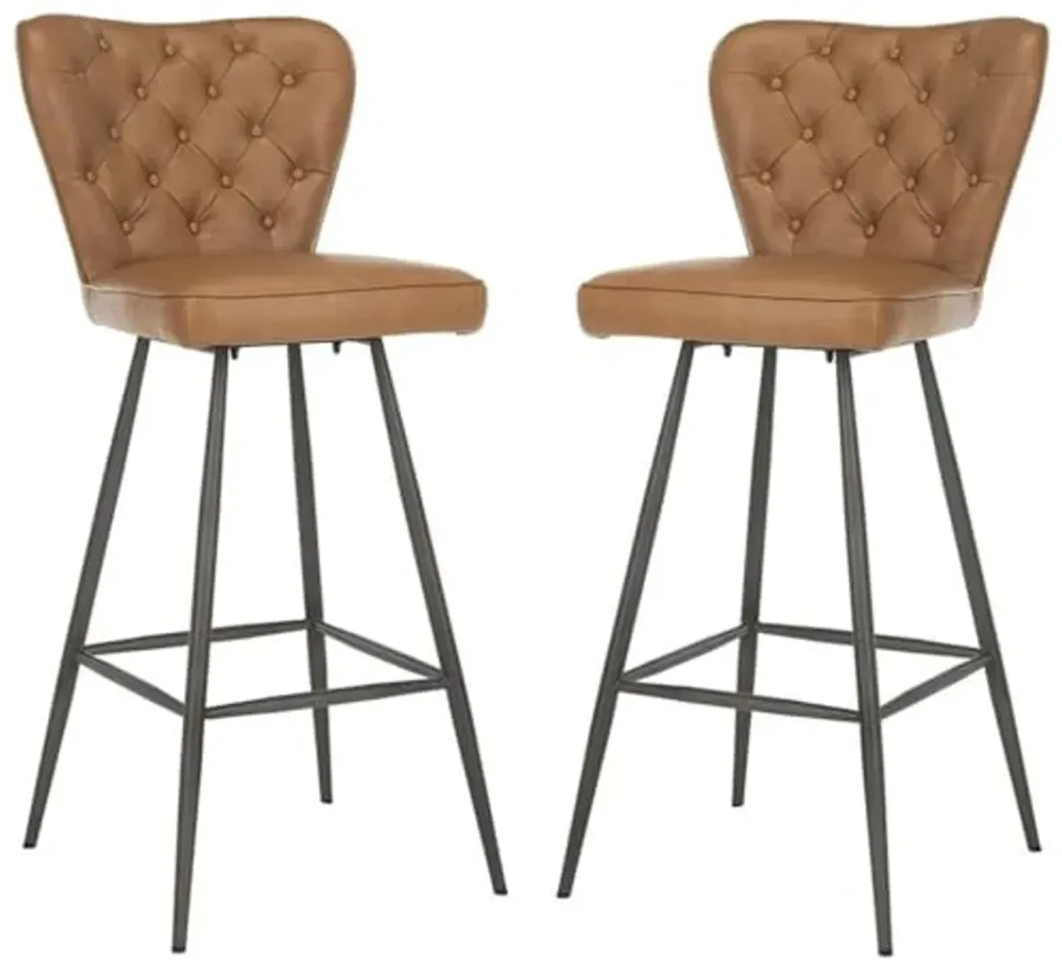 Safavieh Home Collection Aster 30" Mid Century Modern Leather Tufted Bar Stool Camel/Black