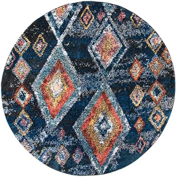 SAFAVIEH Morocco Collection 6'7" Round Navy / Multi MRC941N Moroccan Boho Tribal Area Rug