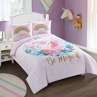 Heritage Kids Kids and Toddler Ultra-Soft Magical Unicorn and Rainbow Easy-Wash Microfiber Comforter Bed Set, Twin, Light Pink