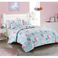 Heritage Kids Kids and Toddler Ultra-Soft Sleepy Unicorn and Rainbow Easy-Wash Microfiber 7-Piece Bed in A Bag Set, Full, Blue