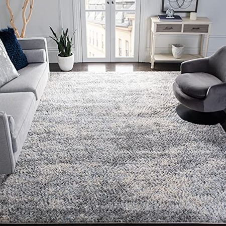 SAFAVIEH Berber Shag Collection 5' x 7' Grey / Cream BER219G Modern Abstract Non-Shedding Living Room Bedroom Dining Room Entryway Plush 1.2-inch Thick Area Rug
