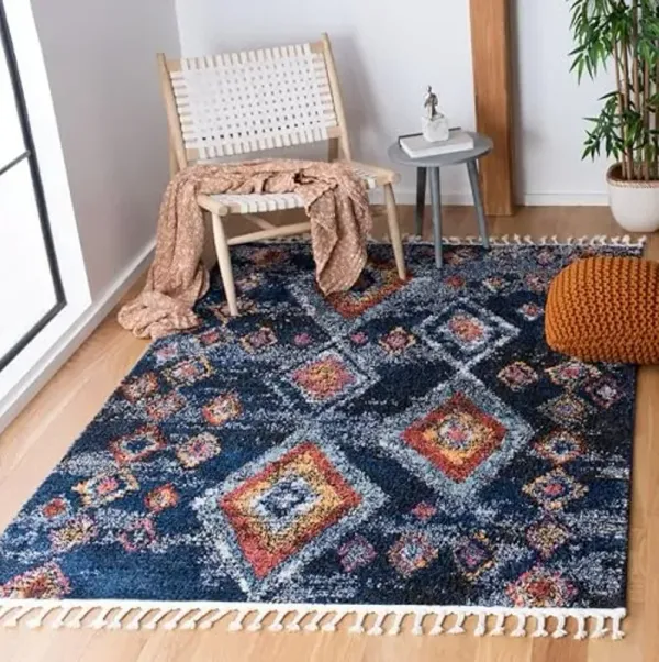 SAFAVIEH Morocco Collection Area Rug - 5'3" x 7'6", Navy & Multi, Moroccan Boho Tribal Design, Non-Shedding & Easy Care, Ideal for High Traffic Areas in Living Room, Bedroom (MRC941N)