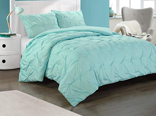 Heritage Club Ultra Soft – Sierra – Hypoallergenic – for Boys and Girls – All Season Breathable 2 Piece Kids and Teen Solid Pintuck Comforter Set – Alternative Microfiber –, Twin, Mint