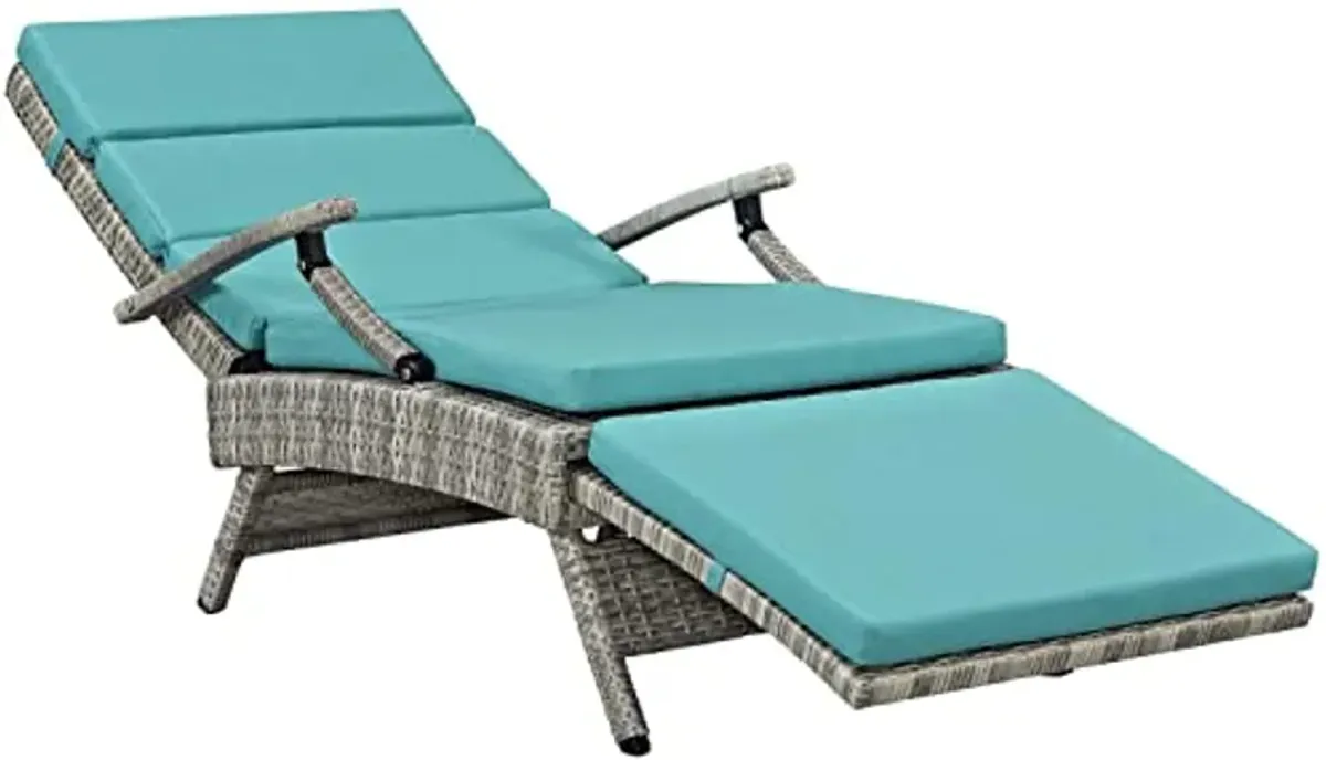 Modway Envisage Outdoor Patio Wicker Rattan Chaise Lounge in Light Gray Turquoise