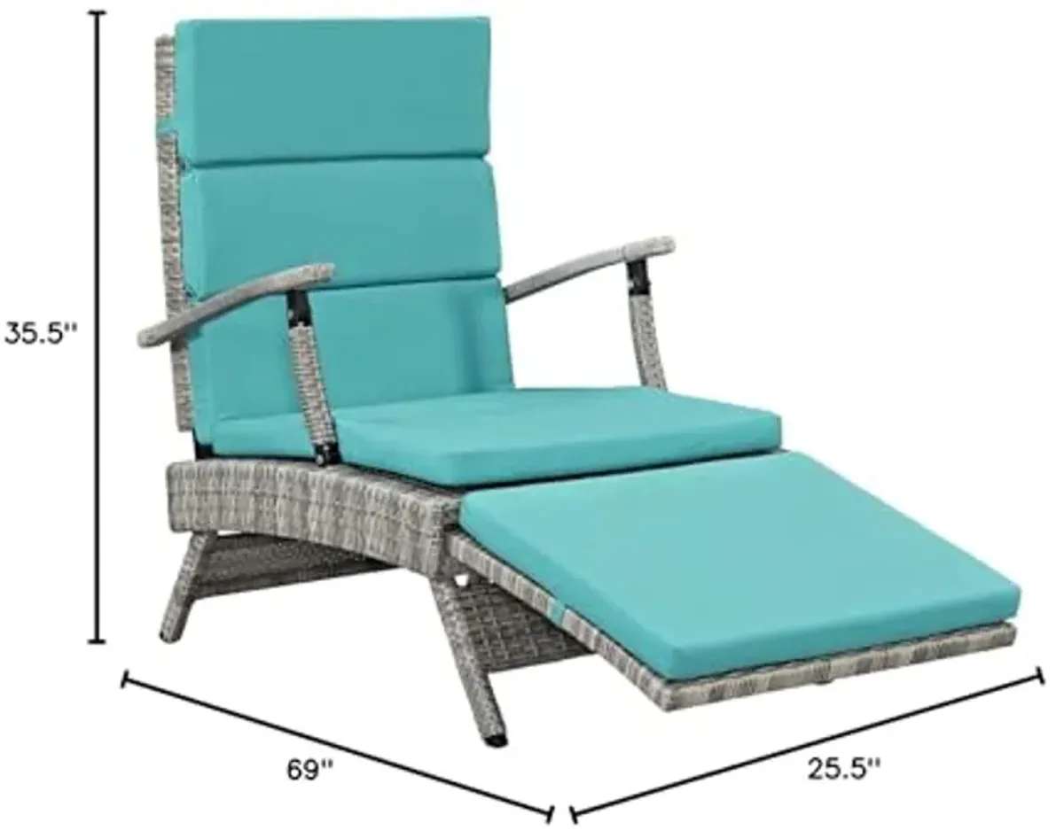 Modway Envisage Outdoor Patio Wicker Rattan Chaise Lounge in Light Gray Turquoise