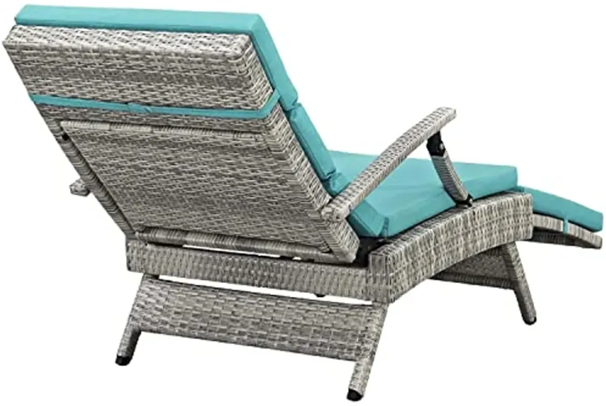 Modway Envisage Outdoor Patio Wicker Rattan Chaise Lounge in Light Gray Turquoise