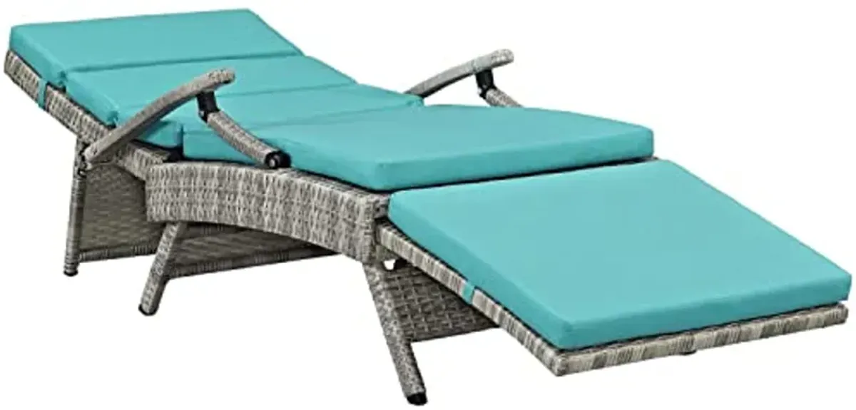 Modway Envisage Outdoor Patio Wicker Rattan Chaise Lounge in Light Gray Turquoise