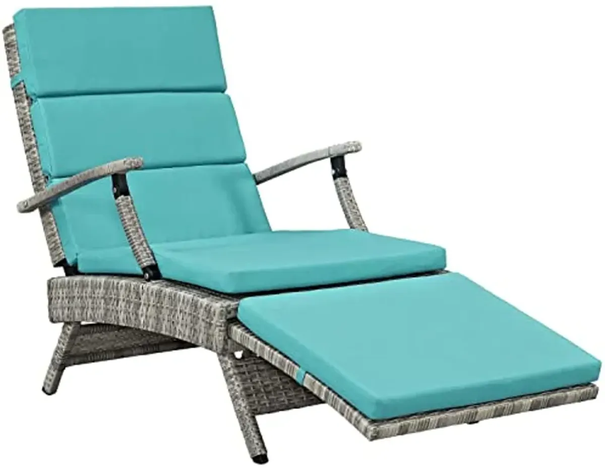 Modway Envisage Outdoor Patio Wicker Rattan Chaise Lounge in Light Gray Turquoise