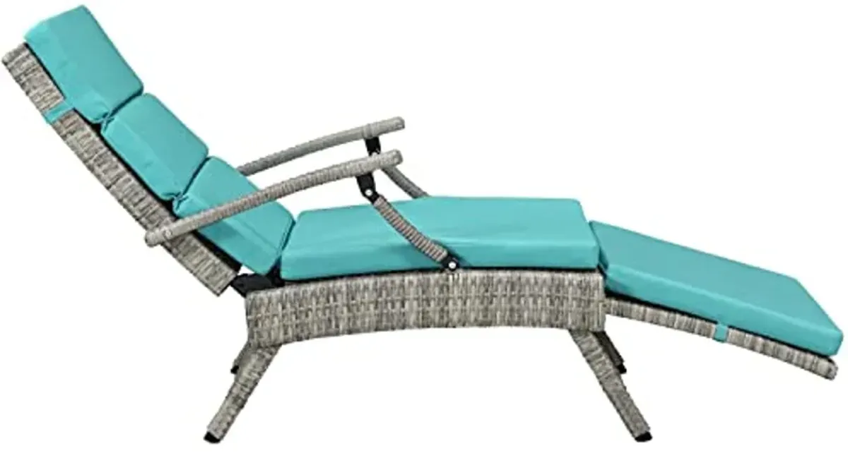 Modway Envisage Outdoor Patio Wicker Rattan Chaise Lounge in Light Gray Turquoise