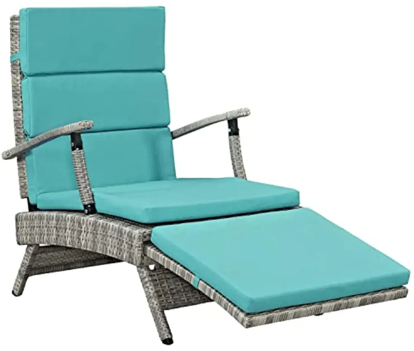 Modway Envisage Outdoor Patio Wicker Rattan Chaise Lounge in Light Gray Turquoise