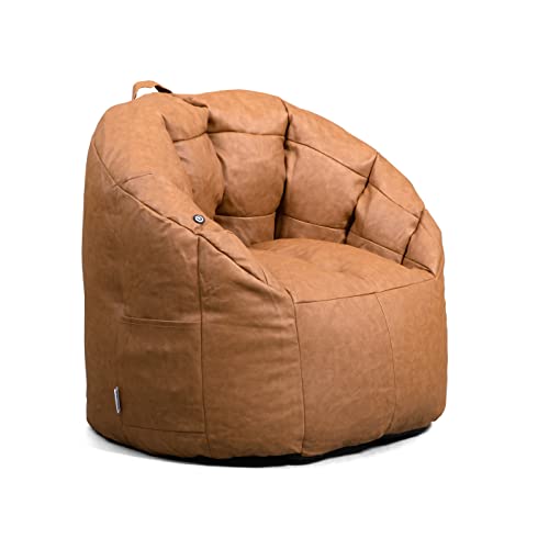 Big Joe Milano w/ Vibe Vibrating Massage Bean Bag Chair, Caramel Montana, 2.5ft