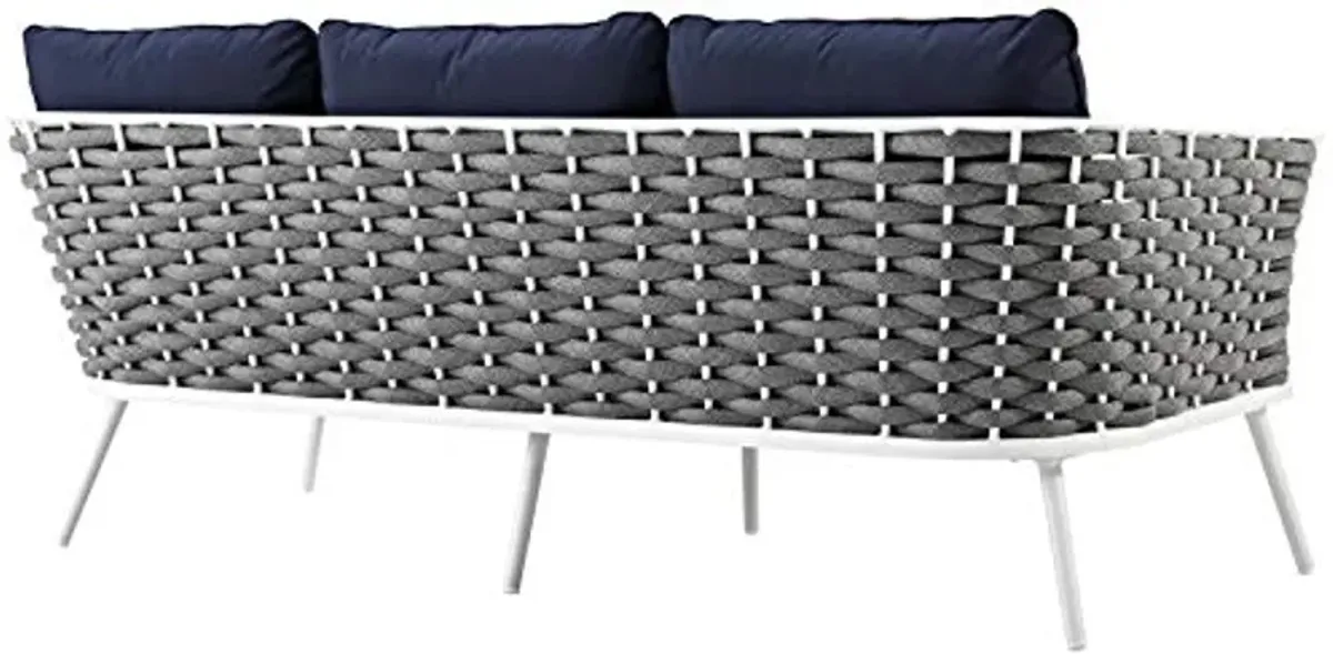 Modway Stance Outdoor Patio Contemporary Modern Woven Rope Sofa In White navy