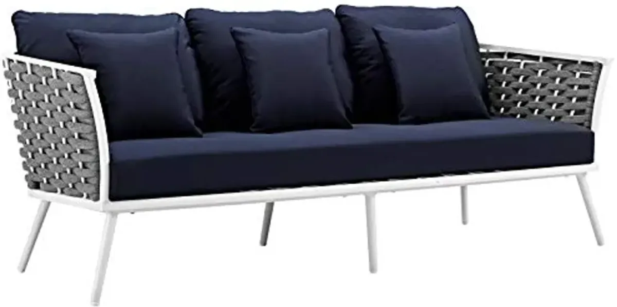 Modway Stance Outdoor Patio Contemporary Modern Woven Rope Sofa In White navy