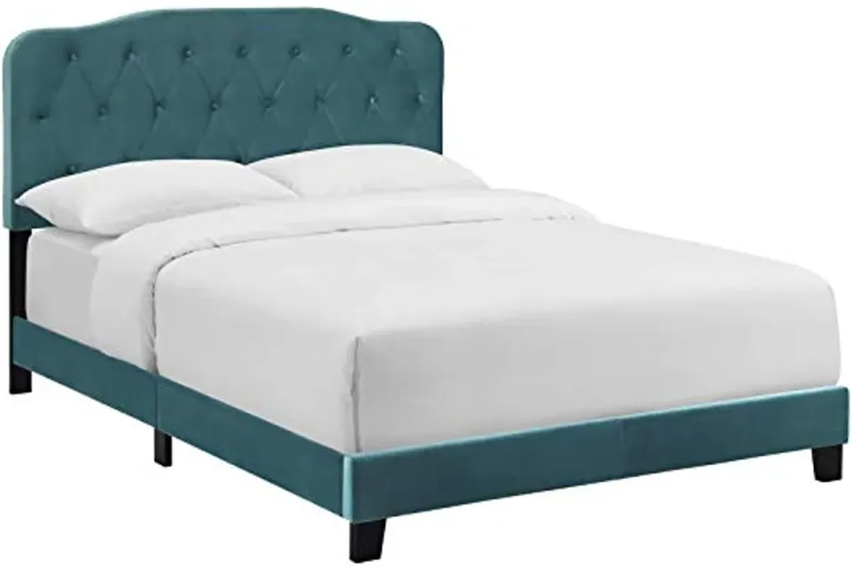 Modway Amelia Tufted Performance Velvet Upholstered Twin Bed in Sea Blue