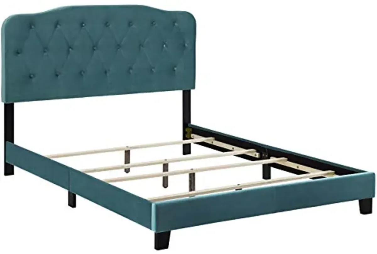 Modway Amelia Tufted Performance Velvet Upholstered Twin Bed in Sea Blue