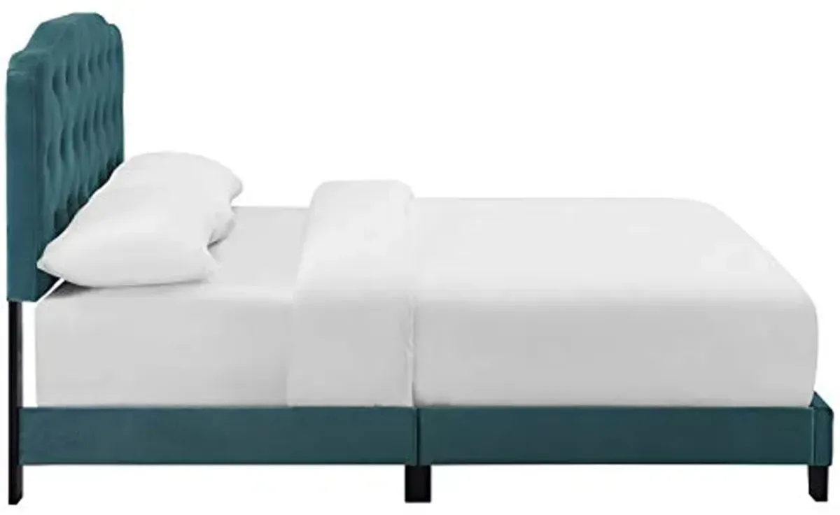 Modway Amelia Tufted Performance Velvet Upholstered Twin Bed in Sea Blue