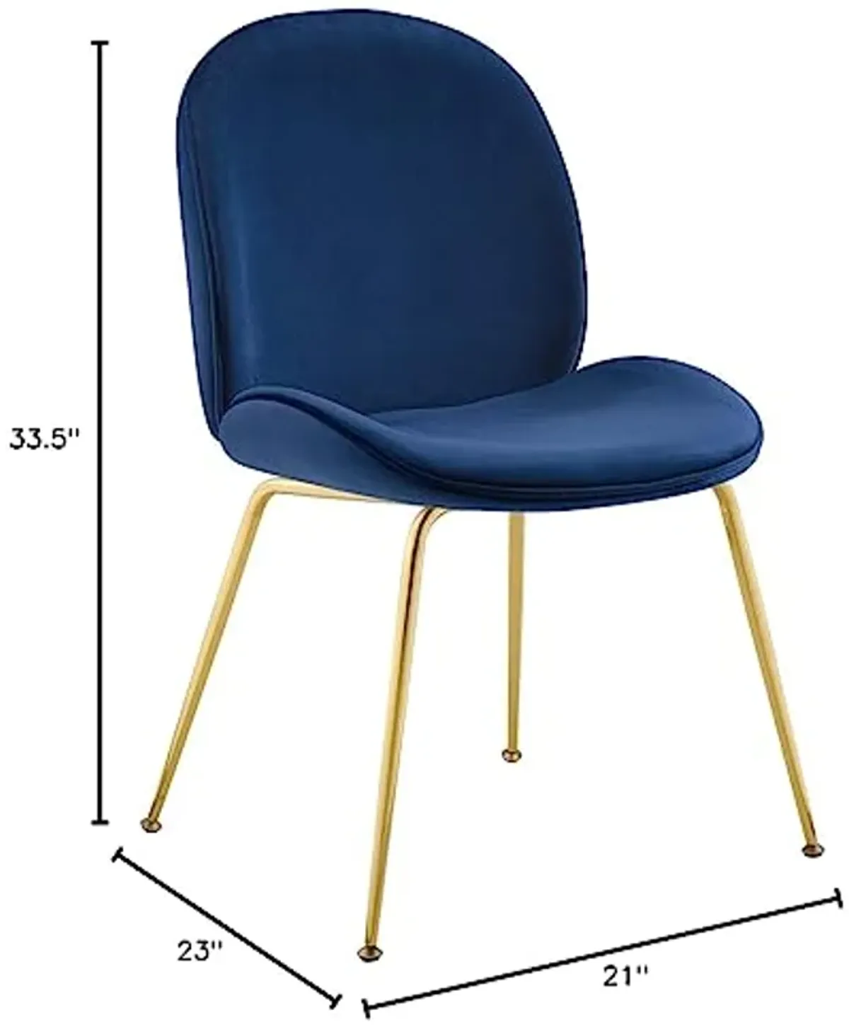 Modway Scoop Performance Velvet Dining Side Chair with Gold Stainless Steel Metal Base in Navy