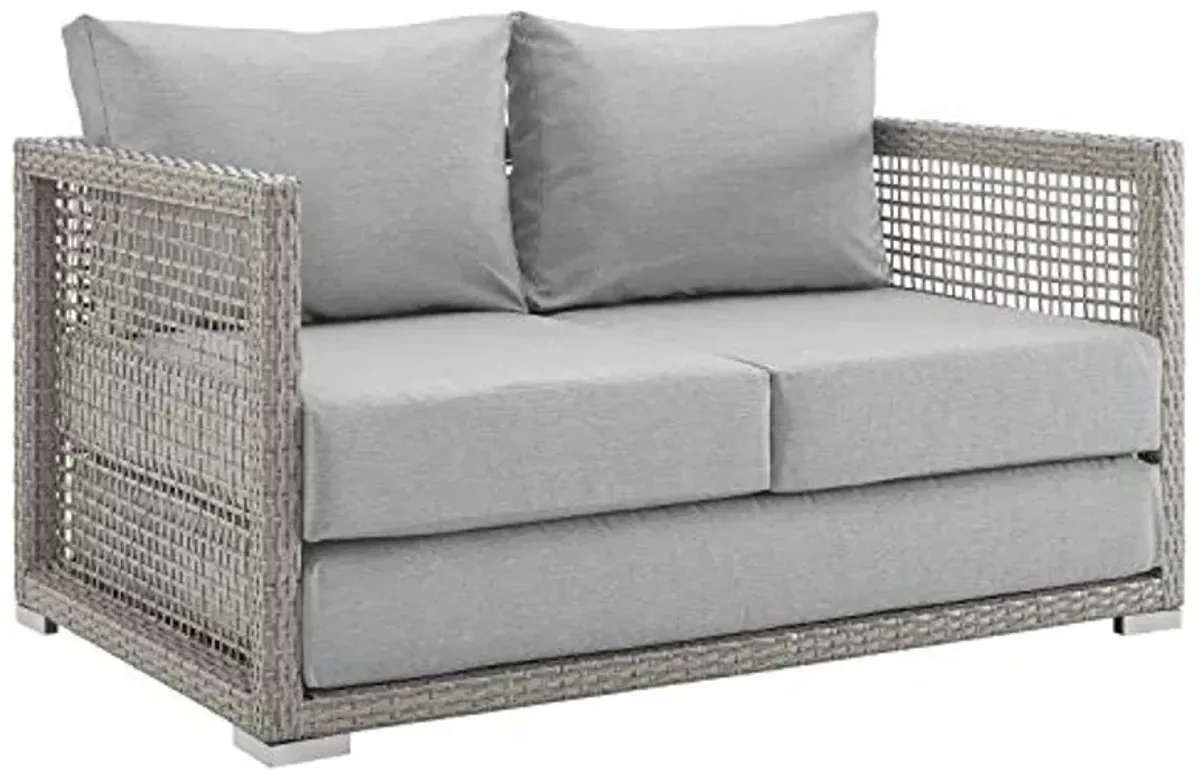 Modway Aura Outdoor Patio Wicker Rattan, Sofa, Loveseat and Coffee Table, Gray Gray