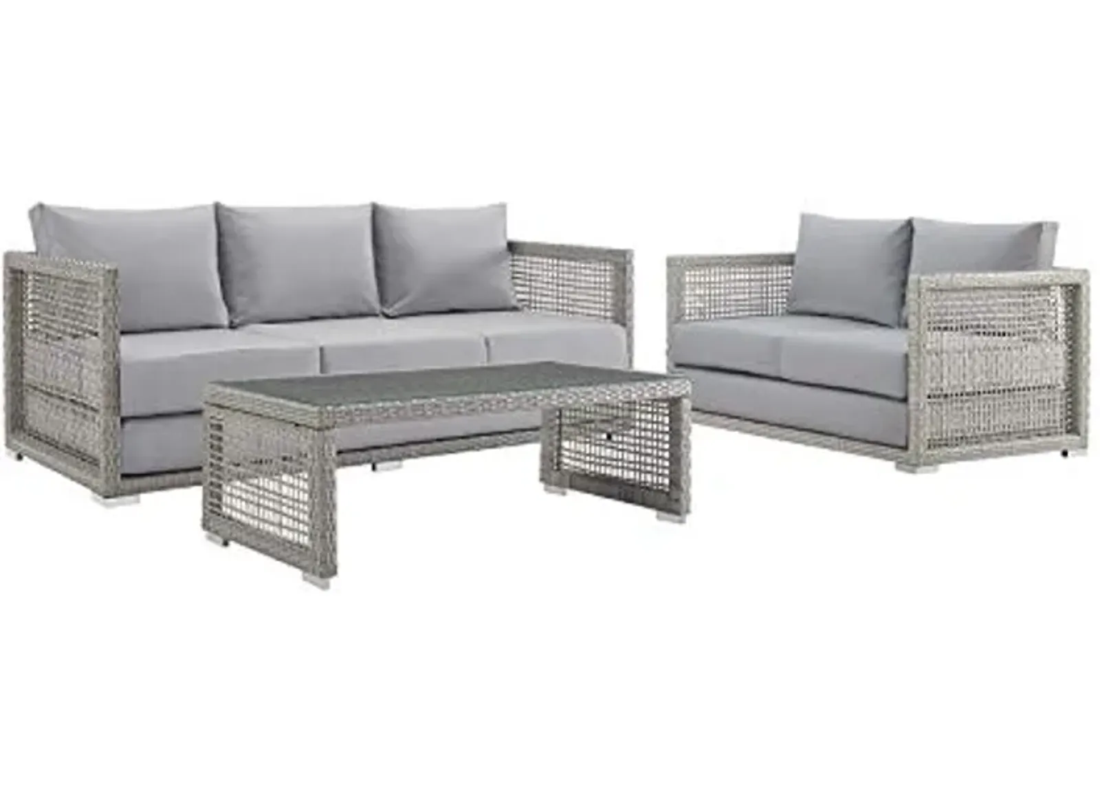 Modway Aura Outdoor Patio Wicker Rattan, Sofa, Loveseat and Coffee Table, Gray Gray