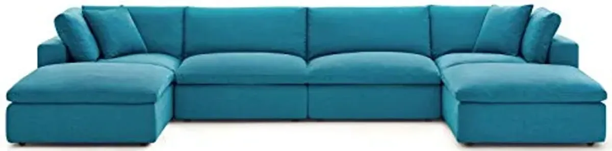 Modway Commix Down-Filled Overstuffed Upholstered 6-Piece Sectional Sofa Set in Teal