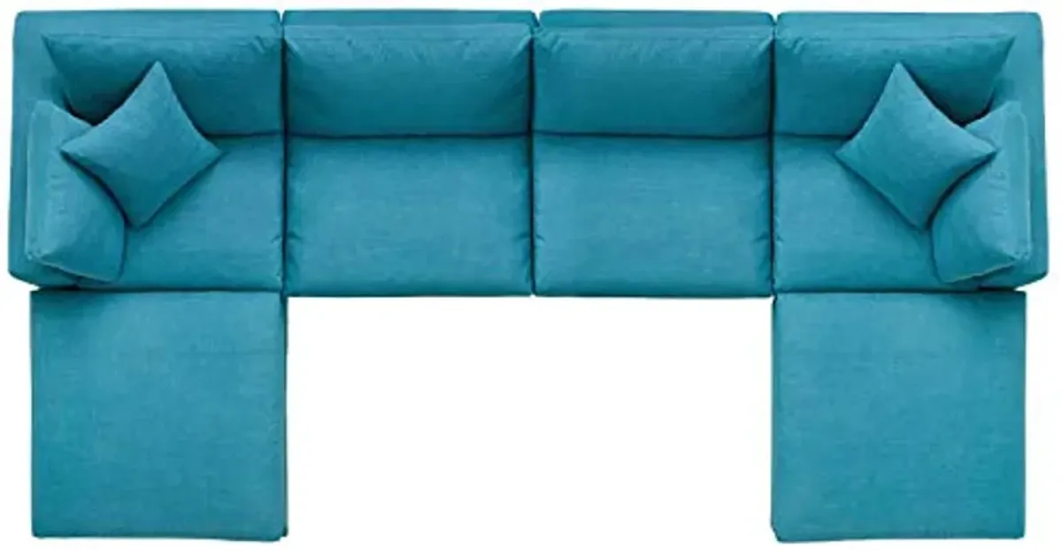 Modway Commix Down-Filled Overstuffed Upholstered 6-Piece Sectional Sofa Set in Teal