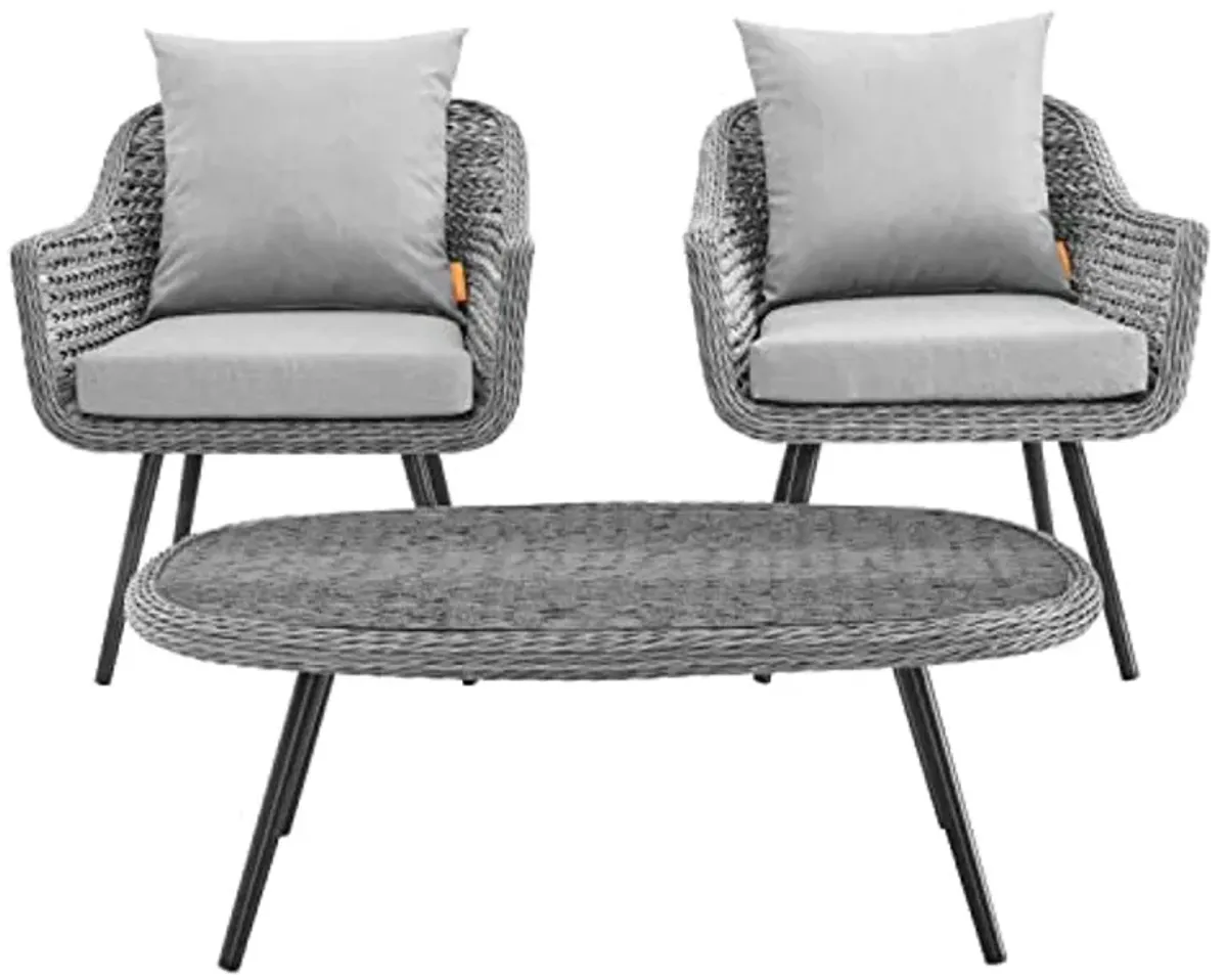 Modway EEI-3179-GRY-GRY-SET Endeavor Outdoor Patio Wicker Rattan Sectional Sofa Set, 3 Piece, Gray Gray