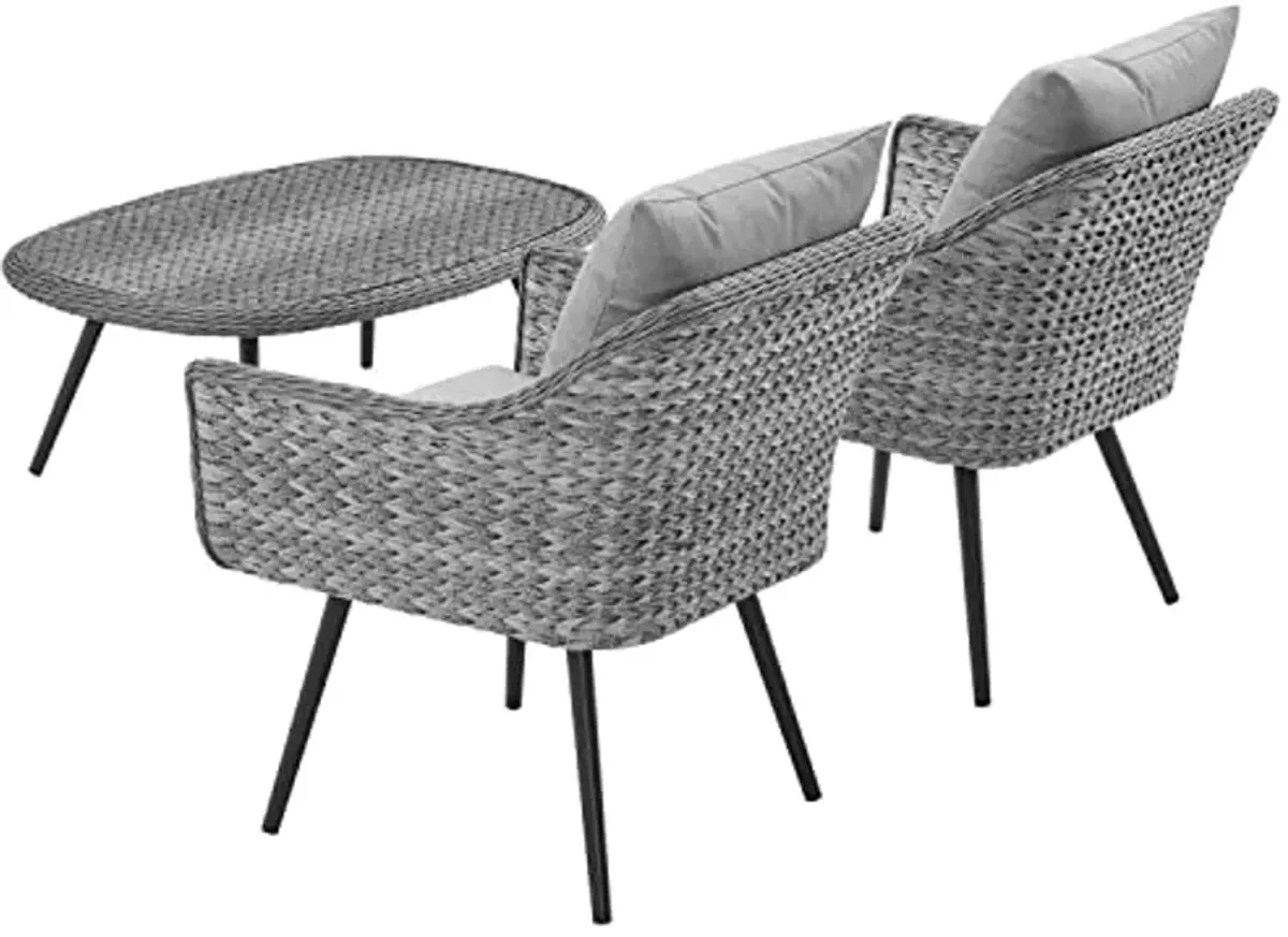 Modway EEI-3179-GRY-GRY-SET Endeavor Outdoor Patio Wicker Rattan Sectional Sofa Set, 3 Piece, Gray Gray