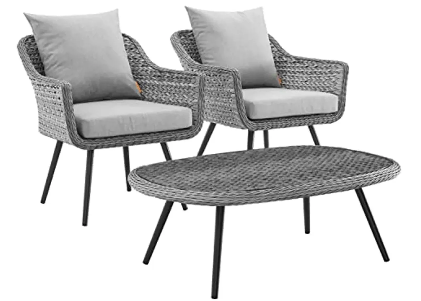 Modway EEI-3179-GRY-GRY-SET Endeavor Outdoor Patio Wicker Rattan Sectional Sofa Set, 3 Piece, Gray Gray