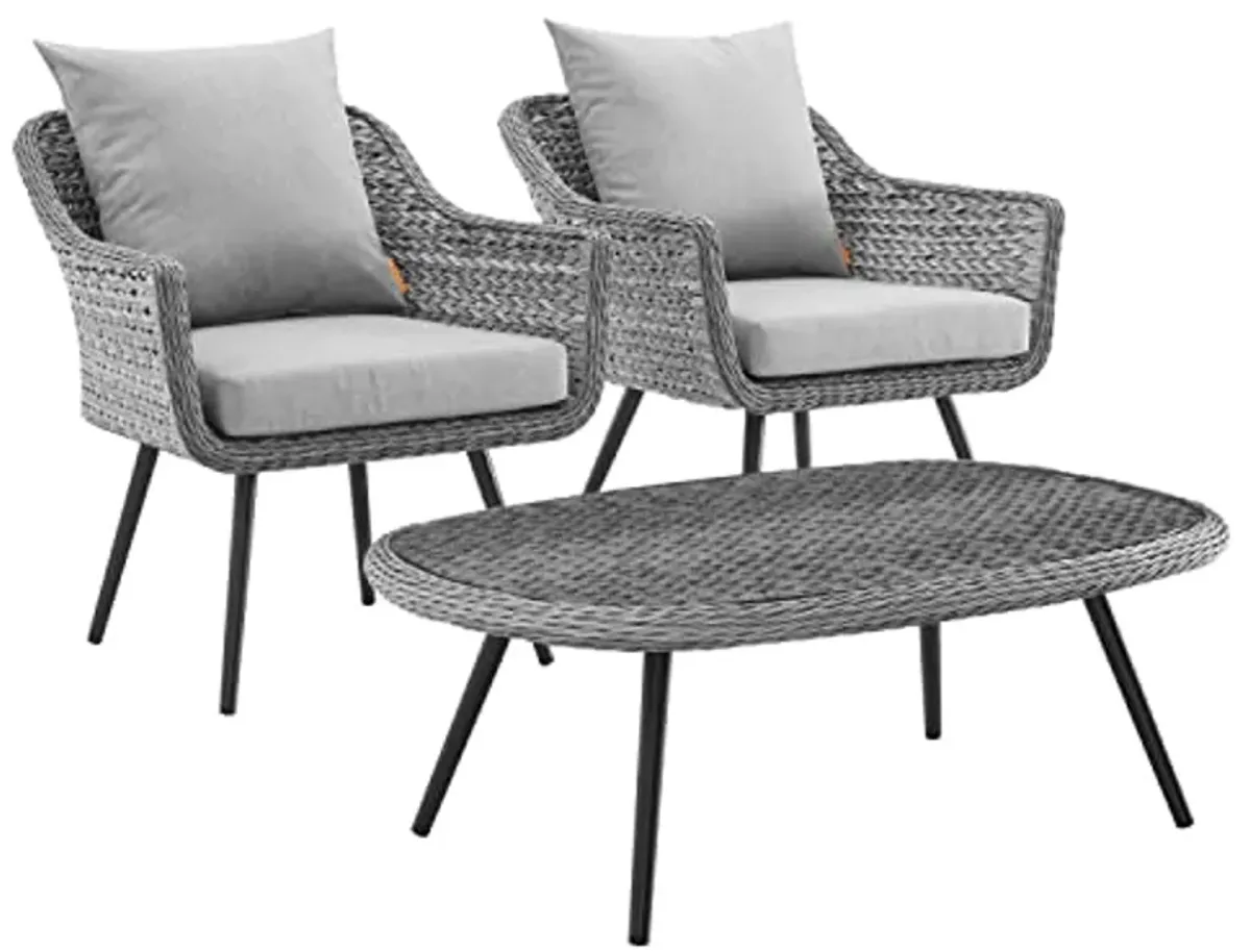 Modway EEI-3179-GRY-GRY-SET Endeavor Outdoor Patio Wicker Rattan Sectional Sofa Set, 3 Piece, Gray Gray