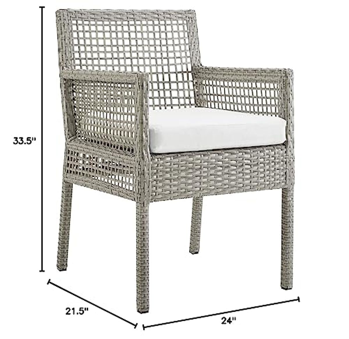 Modway Aura Outdoor Patio Wicker Rattan Set of 4 Dining Armchair in Gray White