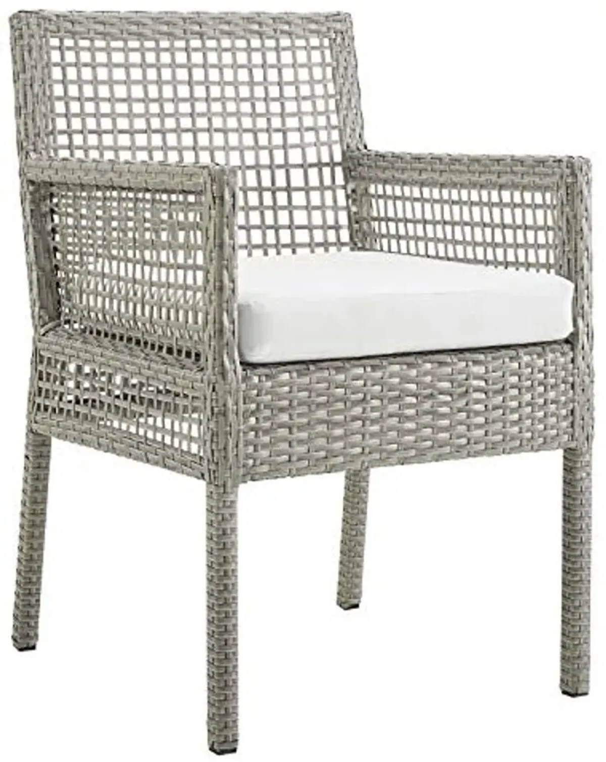 Modway Aura Outdoor Patio Wicker Rattan Set of 4 Dining Armchair in Gray White