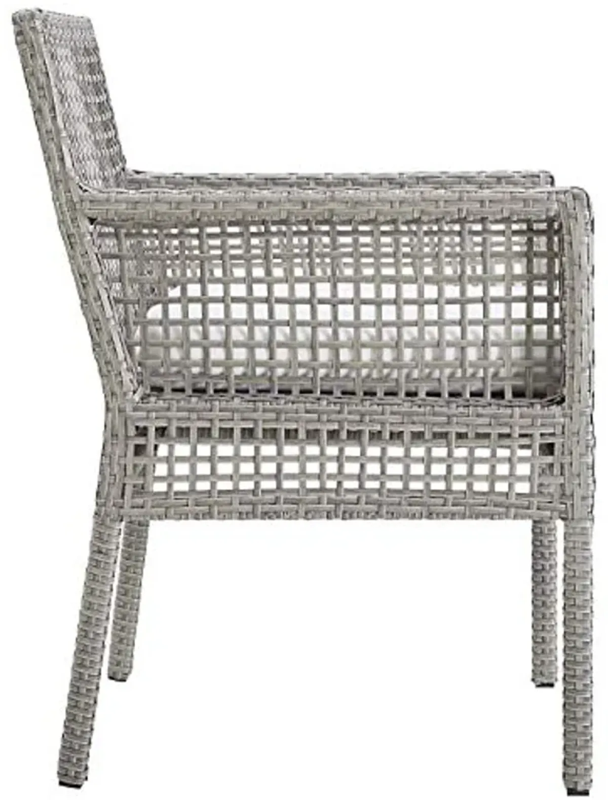 Modway Aura Outdoor Patio Wicker Rattan Set of 4 Dining Armchair in Gray White