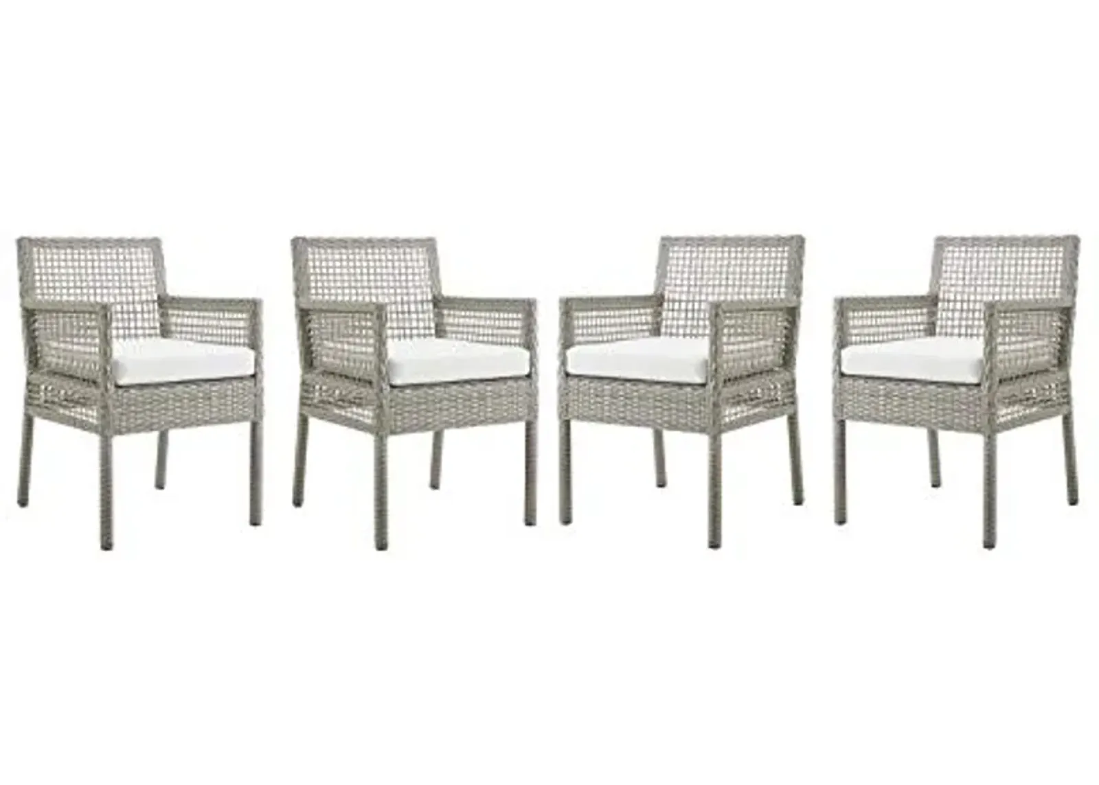 Modway Aura Outdoor Patio Wicker Rattan Set of 4 Dining Armchair in Gray White