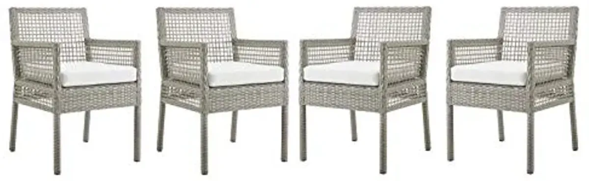 Modway Aura Outdoor Patio Wicker Rattan Set of 4 Dining Armchair in Gray White