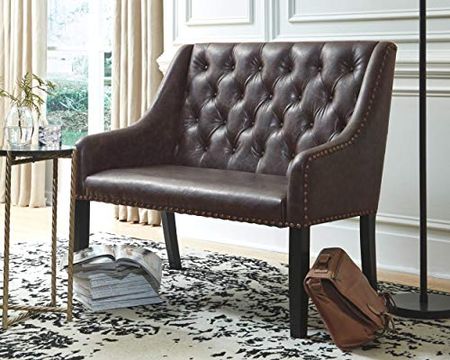 Signature Design by Ashley Carondelet New Traditional Faux Leather Tufted Accent Bench, Brown