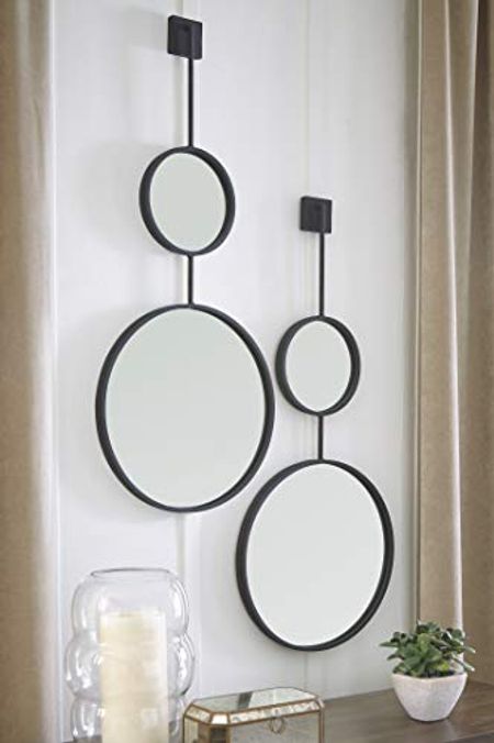 Signature Design by Ashley Brewer Modern Minimalist Round Stacked Accent Mirror, Black