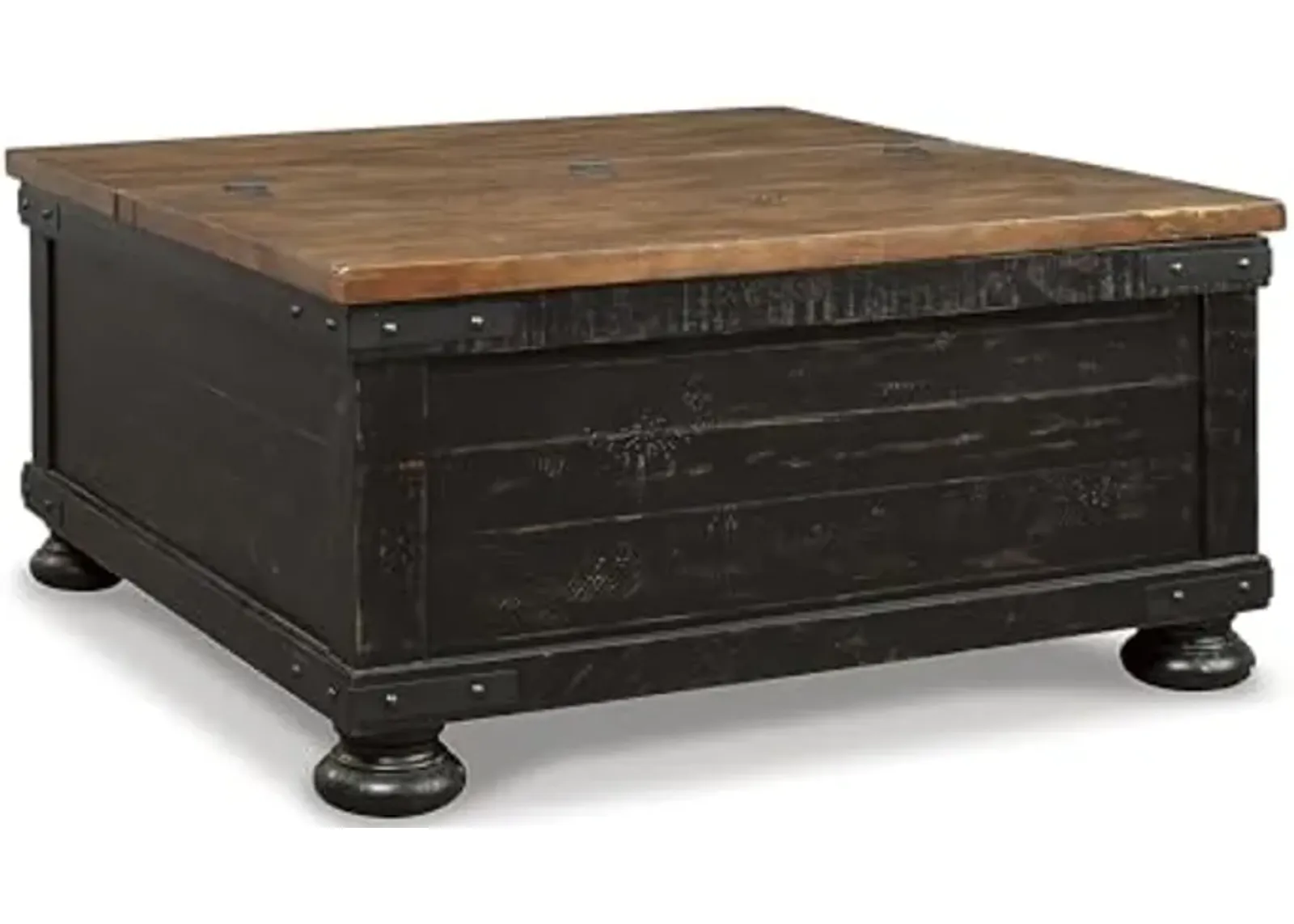 Signature Design by Ashley Valebeck Farmhouse Lift Top Coffee Table with Storage, Distressed Brown & Black Finish