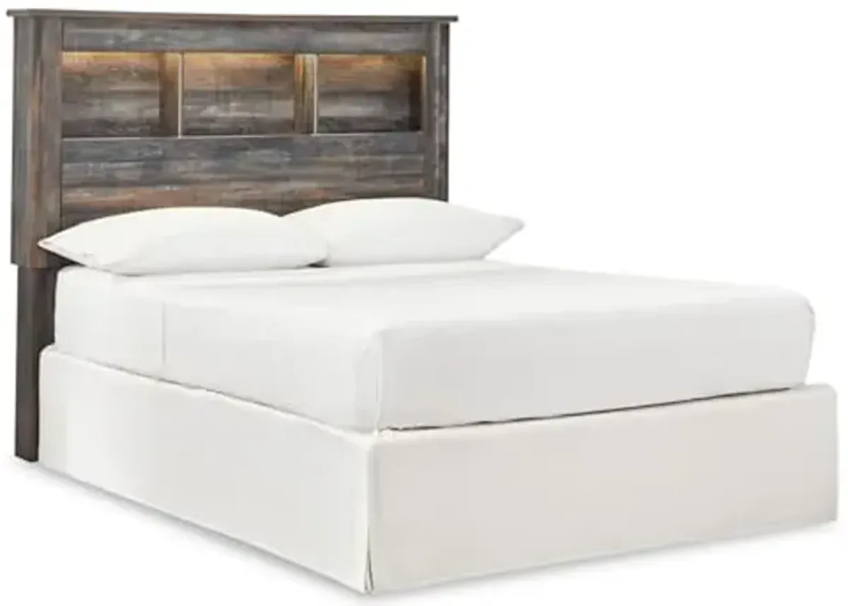 Signature Design by Ashley Drystan Rustic Bookcase Lighted Headboard ONLY, Full, Weathered Brown