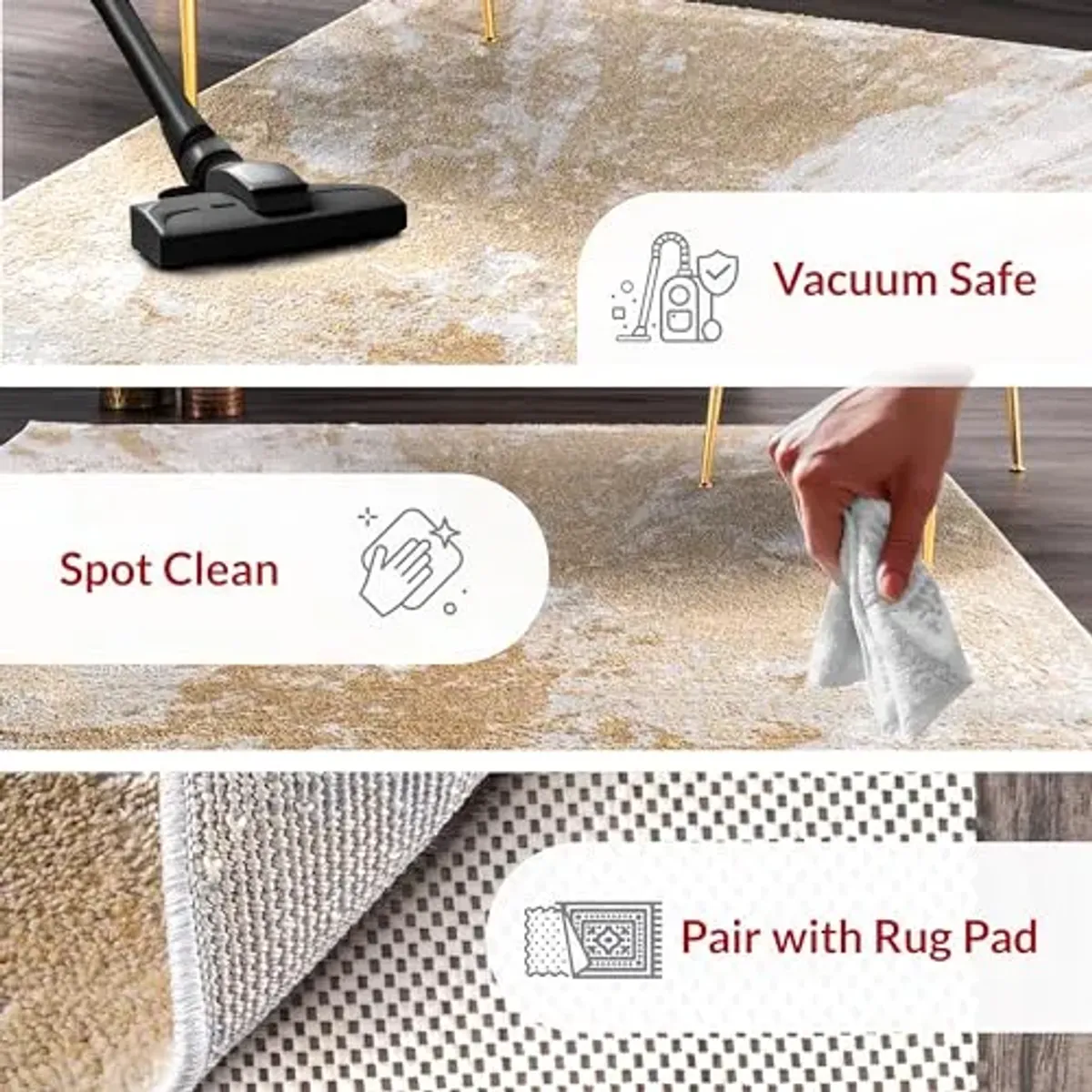 Nuloom Cyn Gold/Ivory, 6'7" x 9', Recycled Polypropylene & Polyester, Soft and Cozy, High Traffic, Stain Resistant, Easy Clean, Durable Area Rug for Bedroom, Living Room, Dining, Den, Foyer