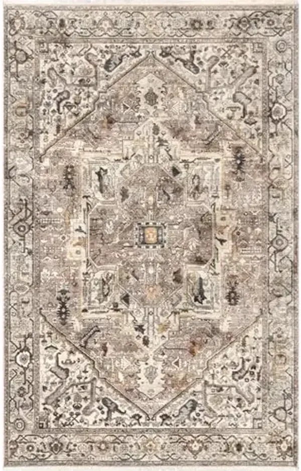 nuLOOM Harriet Vintage Medallion Fringe Area Rug - 5x8 Area Rug Traditional Light Brown/Ivory Rugs for Living Room Bedroom Dining Room Kitchen