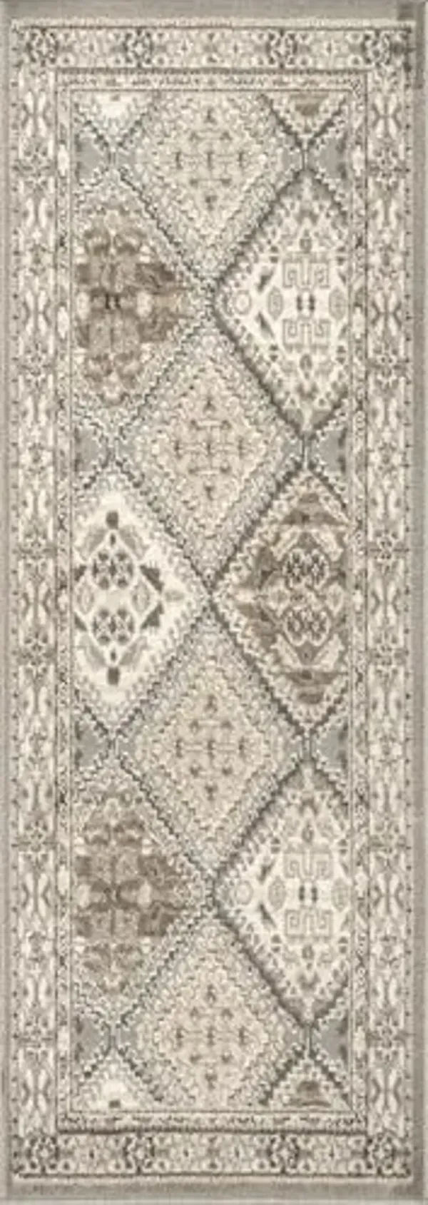 Nuloom Becca Taupe/Ivory, 2'6" x 8', Traditional Tiled, Soft and Cozy, High Traffic, Stain Resistant, Easy Clean, Durable Runner for Bedroom, Living Room, Dining Space, Den, Foyer, Entryway