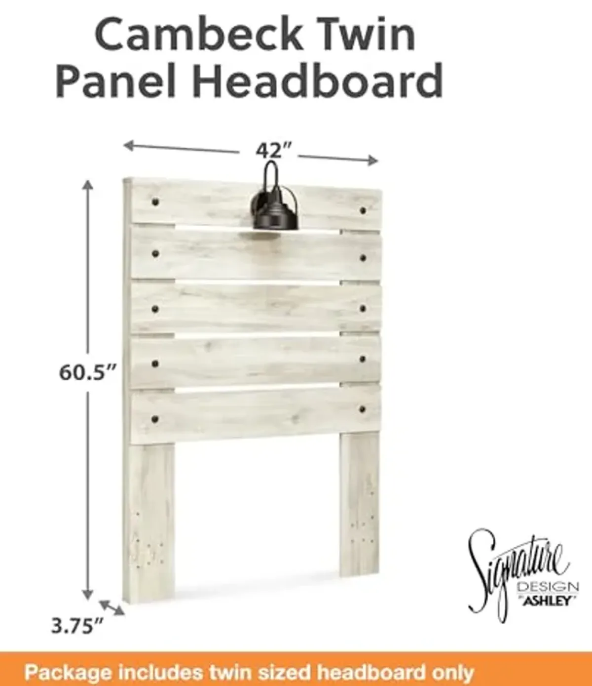 Signature Design by Ashley Cambeck Farmhouse Panel Headboard ONLY with USB Charging Stations, Twin, Whitewash