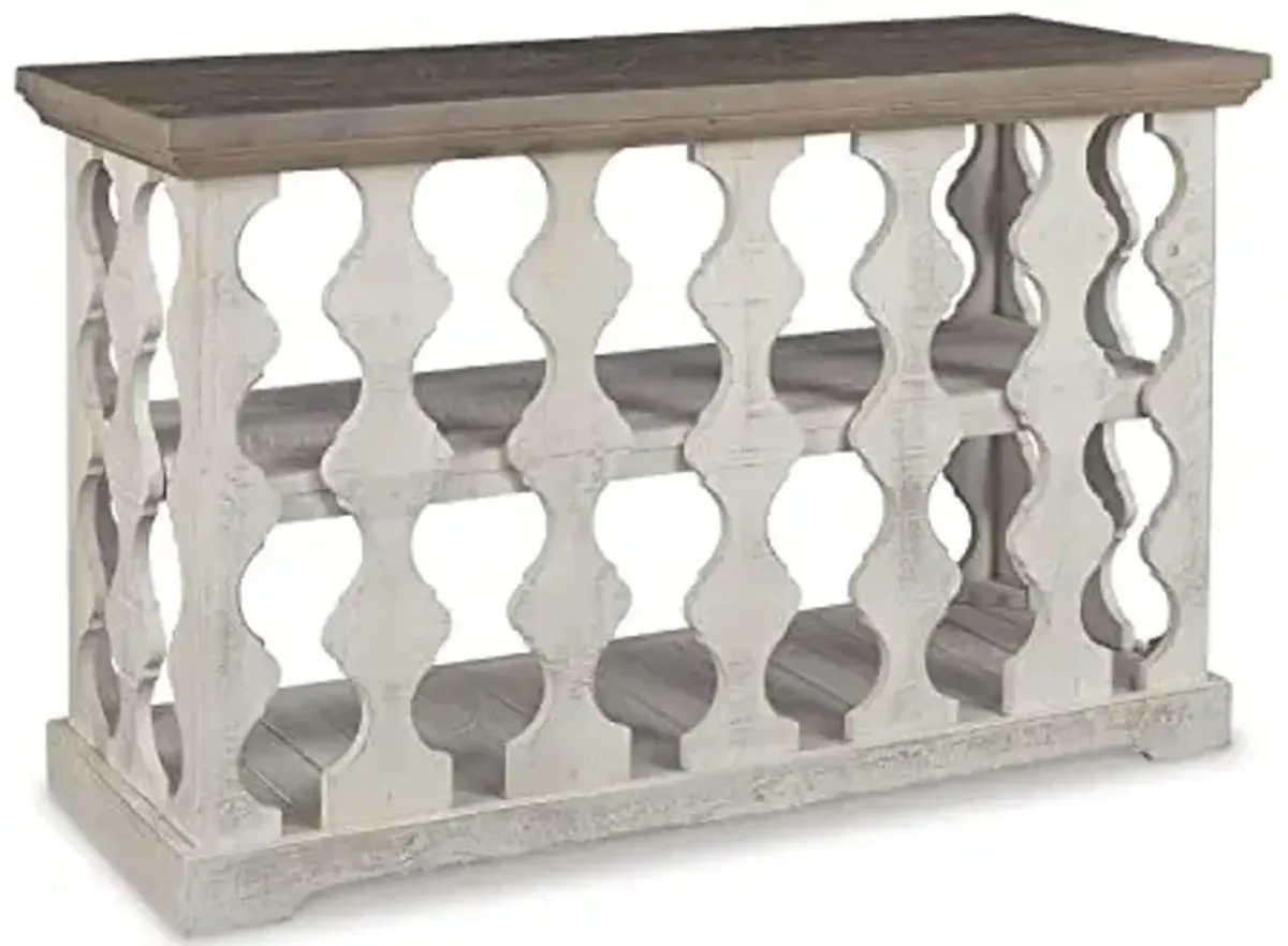 Signature Design by Ashley Havalance Farmhouse Console Sofa Table, Fixed Shelf, Pine Wood, 45.5" W x 17.25" D x 27.88" H, Distressed Finish, Gray & White