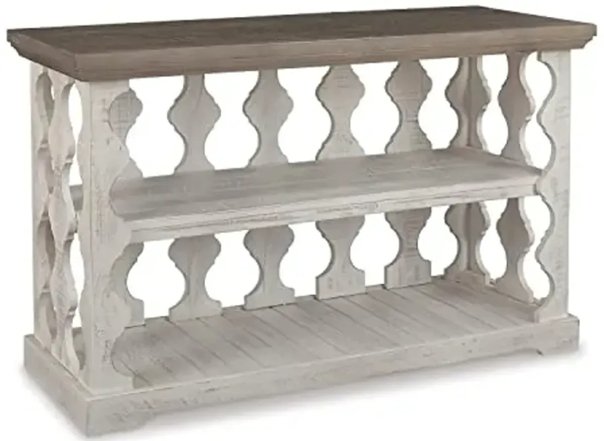 Signature Design by Ashley Havalance Farmhouse Console Sofa Table, Fixed Shelf, Pine Wood, 45.5" W x 17.25" D x 27.88" H, Distressed Finish, Gray & White