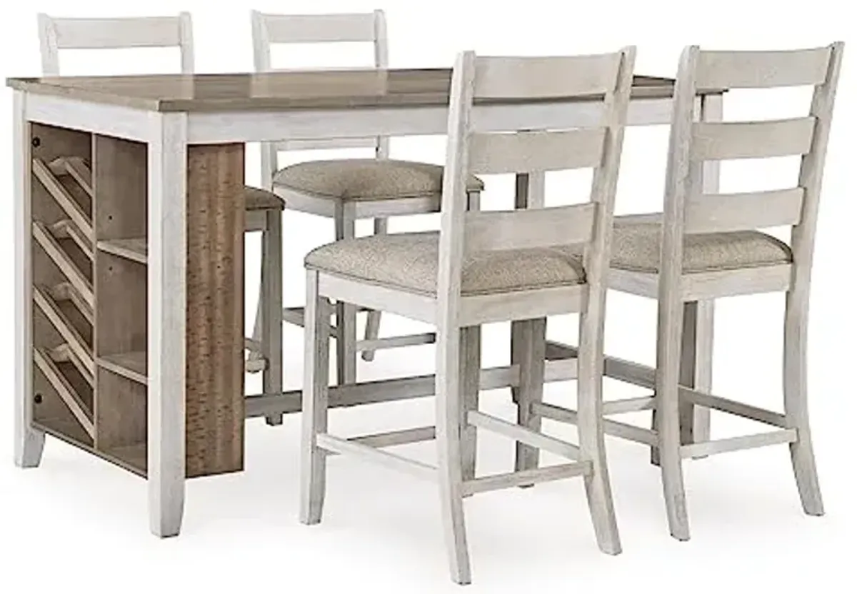 Signature Design by Ashley Skempton Farmhouse Rectangular Counter Table, Storage, 8-Bottle Wine Rack, 2 Shelves, Solid Wood, 60"" W x 30" D x 36" H, Whitewash