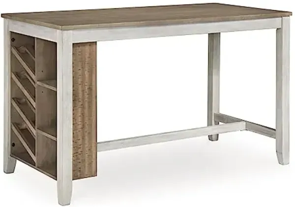 Signature Design by Ashley Skempton Farmhouse Rectangular Counter Table, Storage, 8-Bottle Wine Rack, 2 Shelves, Solid Wood, 60"" W x 30" D x 36" H, Whitewash
