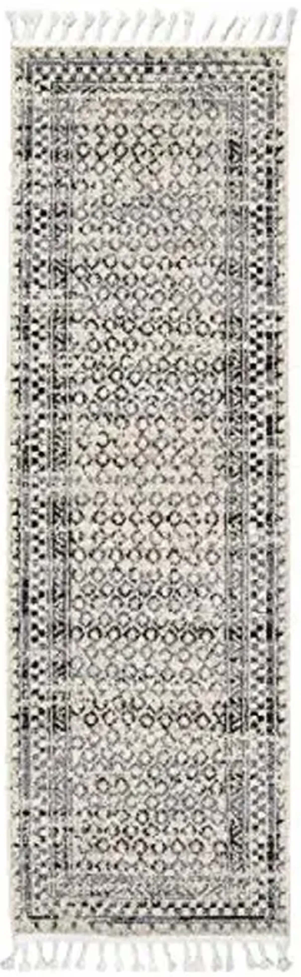 nuLOOM Claudia Diamond Tassel Runner Rug, 2' 6" x 6', Ivory